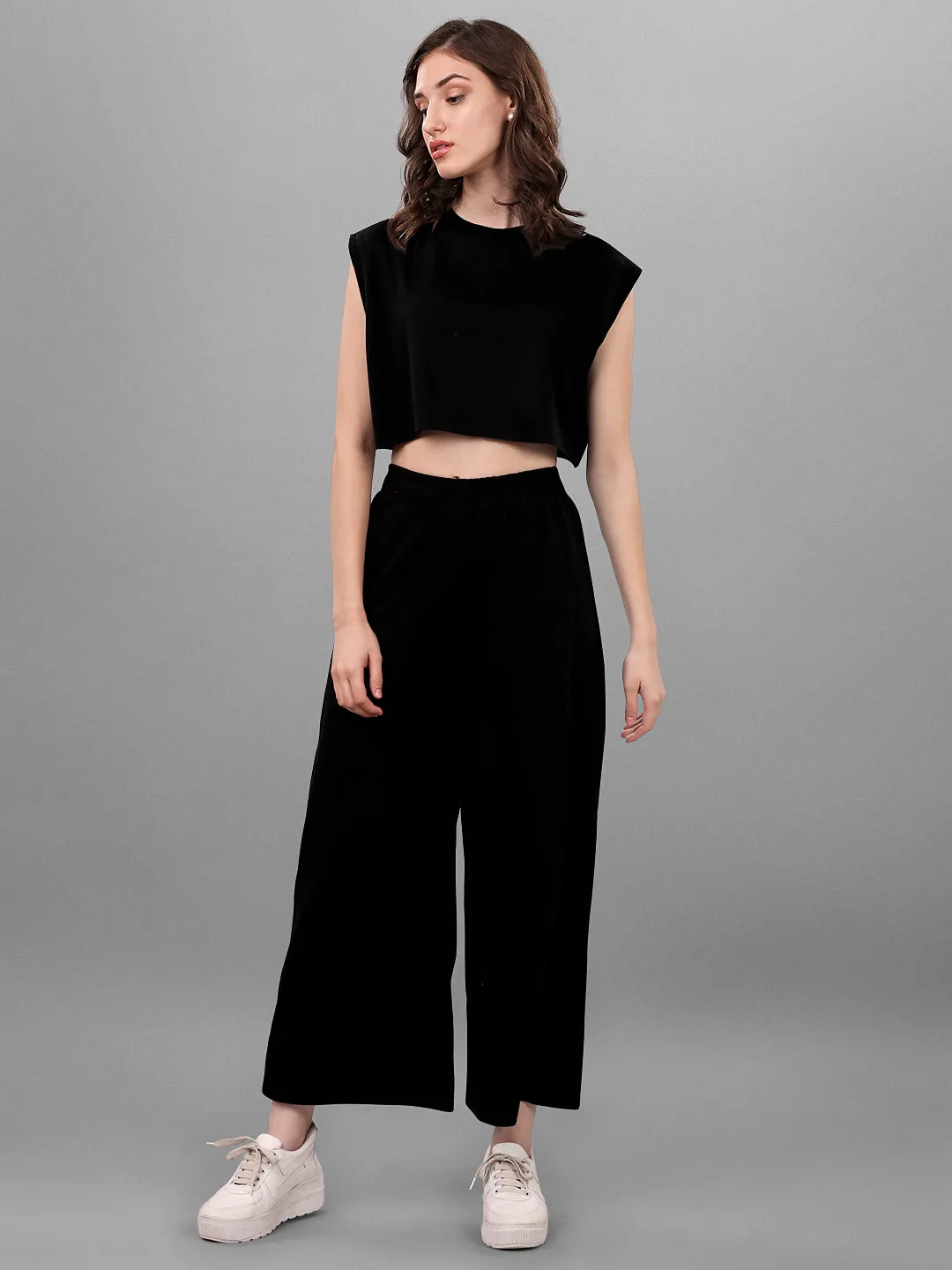 SXV Black Plazzo with Crop Top Coords Set