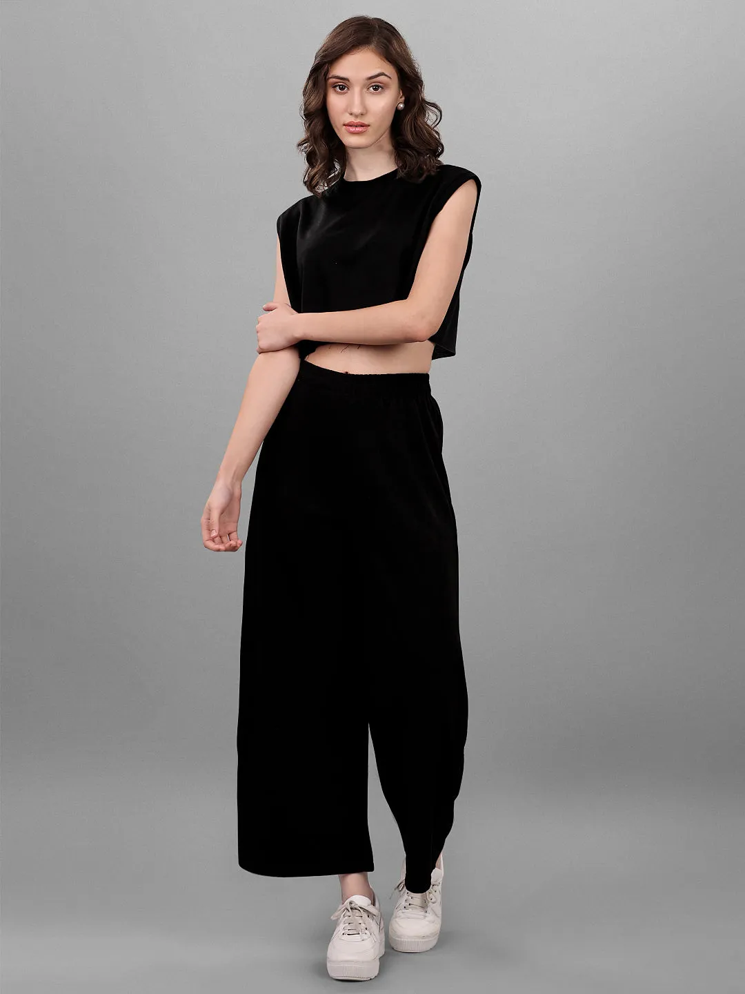 SXV Black Plazzo with Crop Top Coords Set