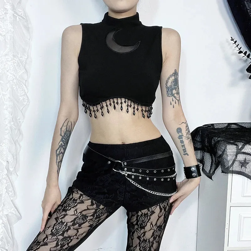 Vintage Moon Lace Crop Sexy See Through Goth Sleeveless Top