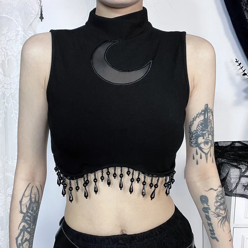 Vintage Moon Lace Crop Sexy See Through Goth Sleeveless Top