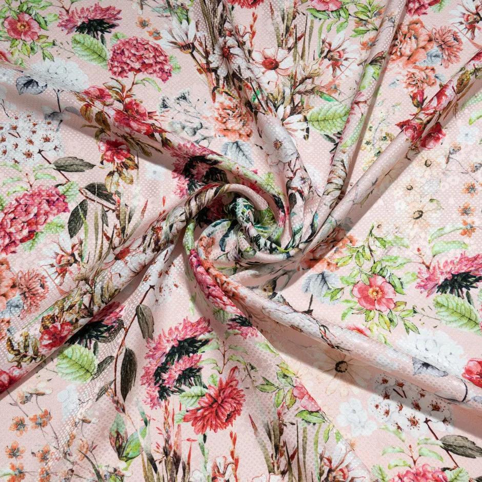 Wild Floral Printed Baby Pink Silk Jacquard (A 2.60m Piece)