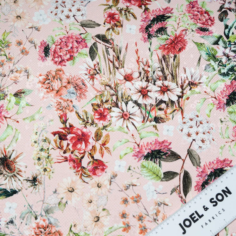 Wild Floral Printed Baby Pink Silk Jacquard (A 2.60m Piece)