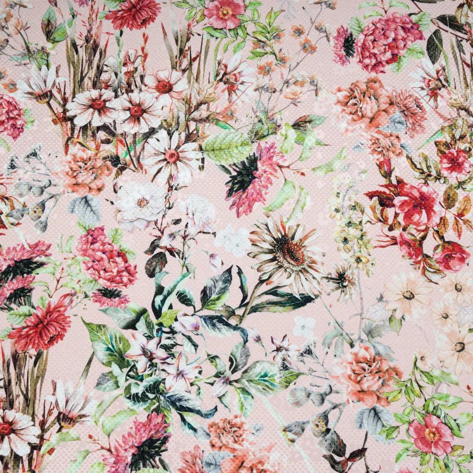 Wild Floral Printed Baby Pink Silk Jacquard (A 2.60m Piece)