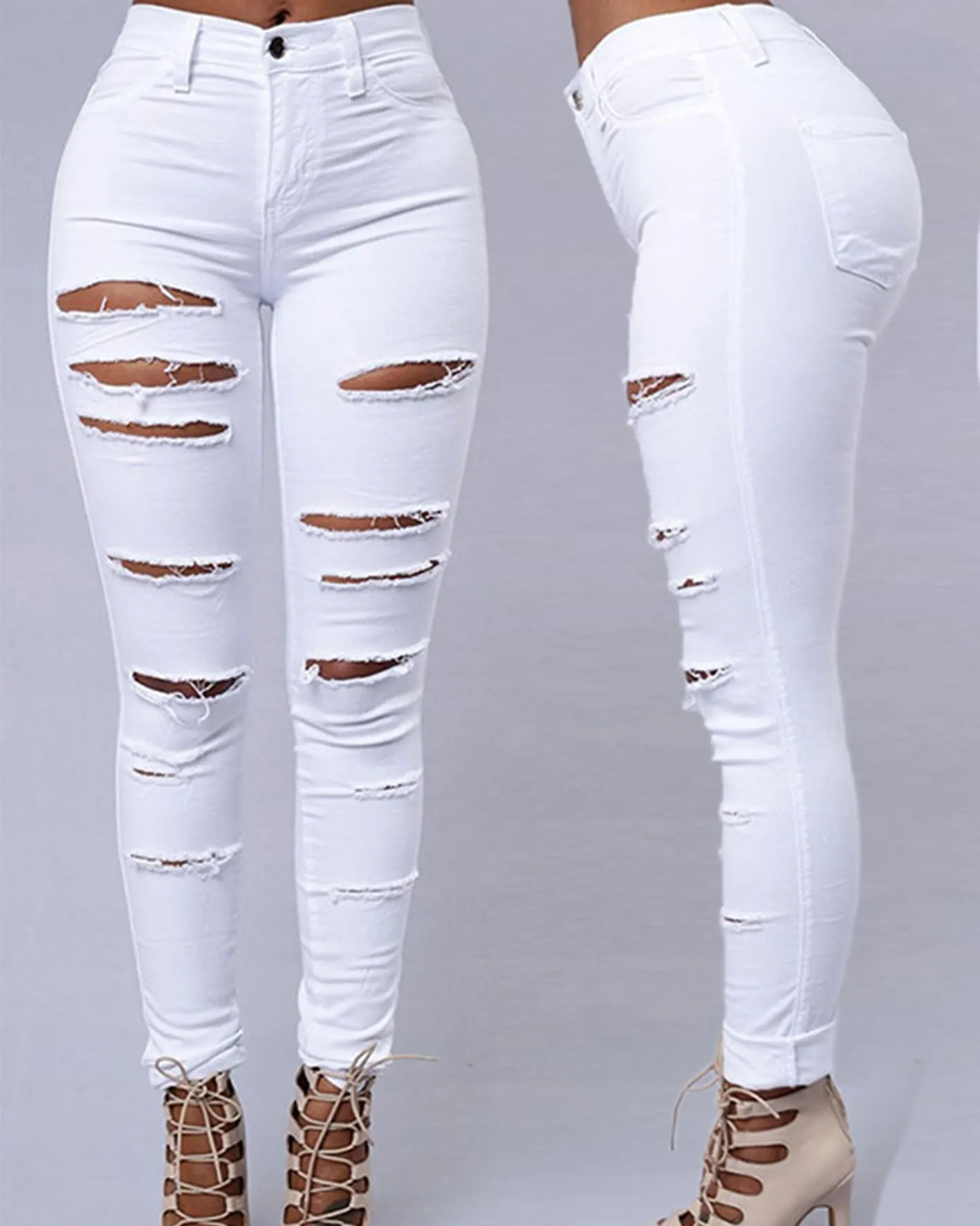 Women's Jeans Stretch Ripped Legs Skinny Niners