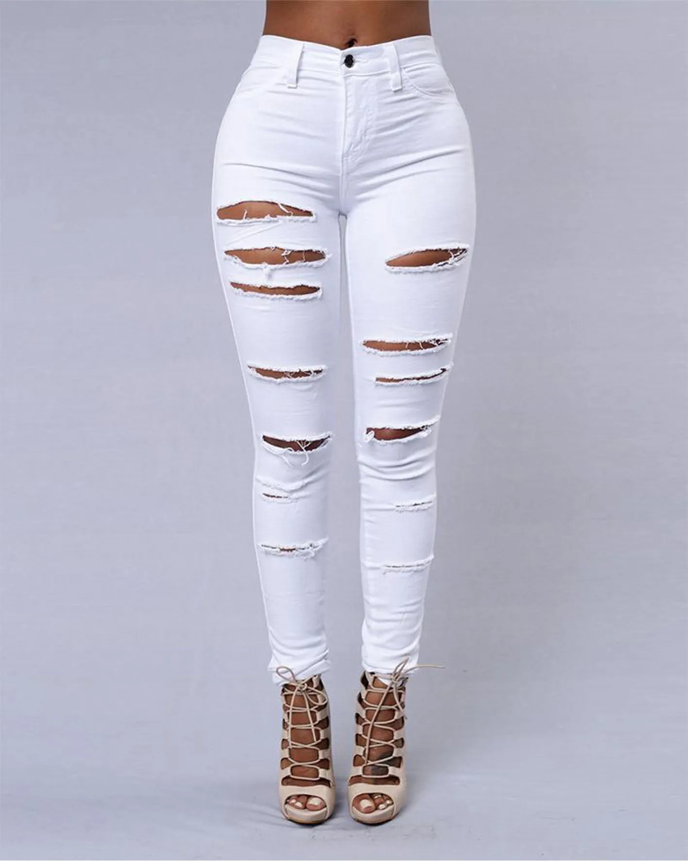 Women's Jeans Stretch Ripped Legs Skinny Niners