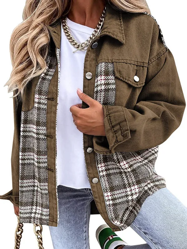 Women's Plaid Patchwork Denim Jacket