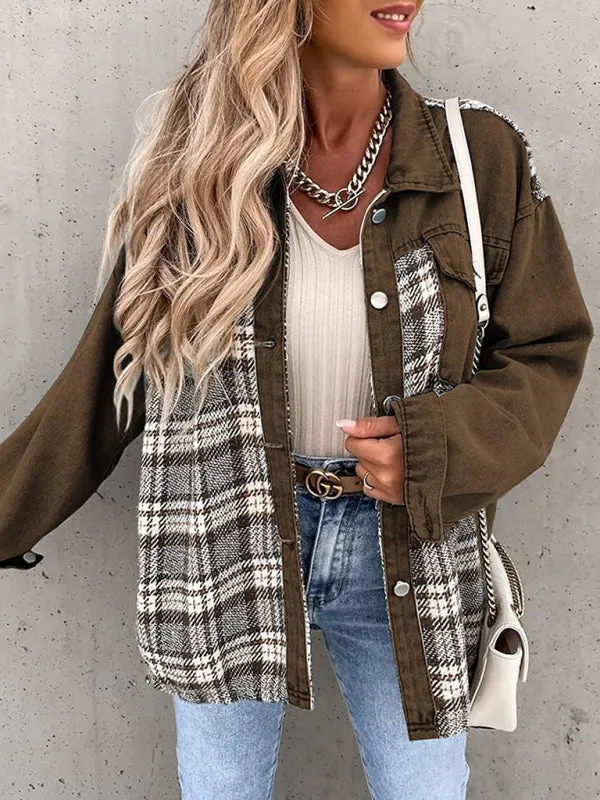 Women's Plaid Patchwork Denim Jacket