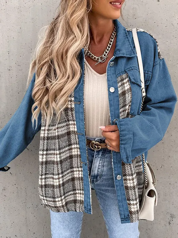 Women's Plaid Patchwork Denim Jacket