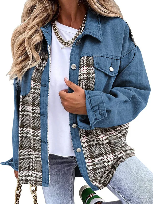 Women's Plaid Patchwork Denim Jacket