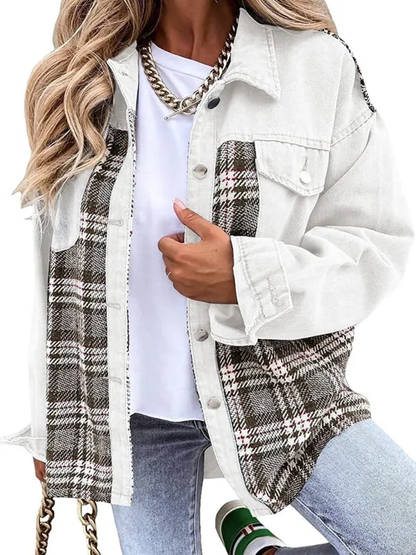 Women's Plaid Patchwork Denim Jacket