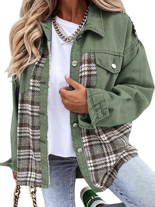 Women's Plaid Patchwork Denim Jacket