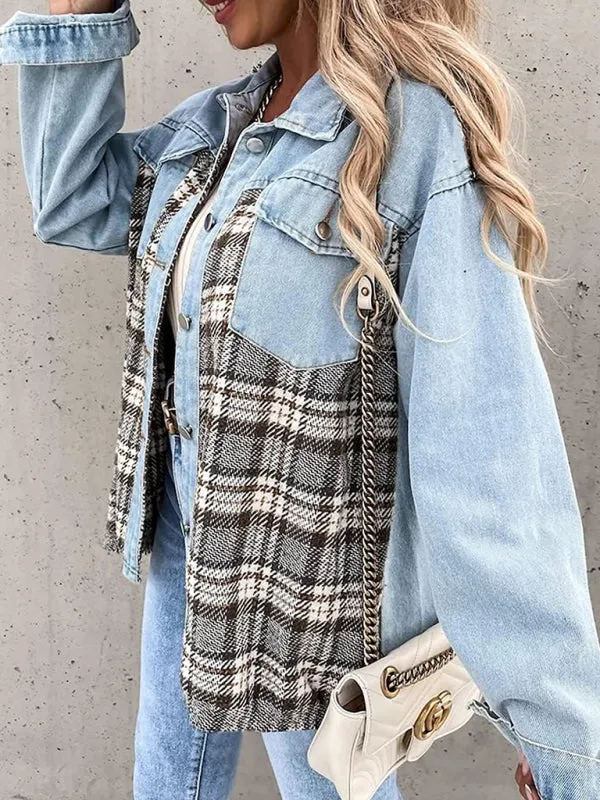 Women's Plaid Patchwork Denim Jacket