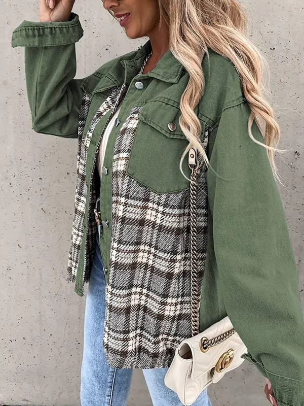 Women's Plaid Patchwork Denim Jacket