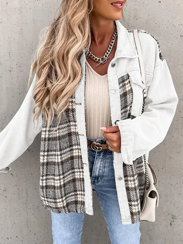 Women's Plaid Patchwork Denim Jacket