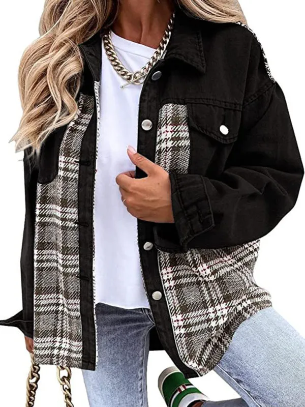 Women's Plaid Patchwork Denim Jacket