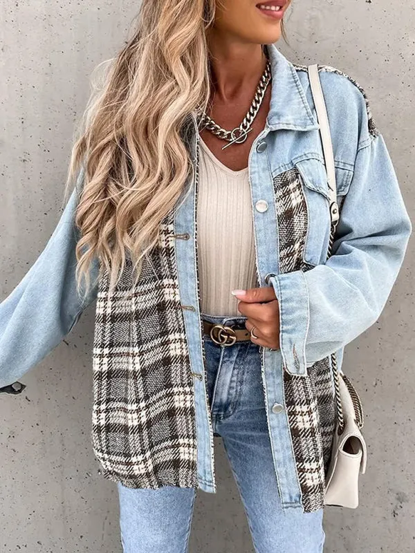 Women's Plaid Patchwork Denim Jacket