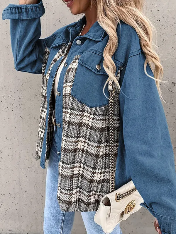 Women's Plaid Patchwork Denim Jacket