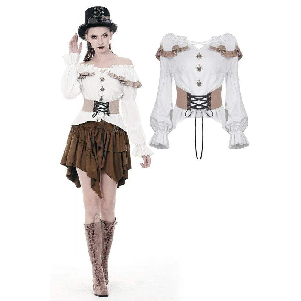 Women's Steampunk Off-shoulder Bandage Waist Tops