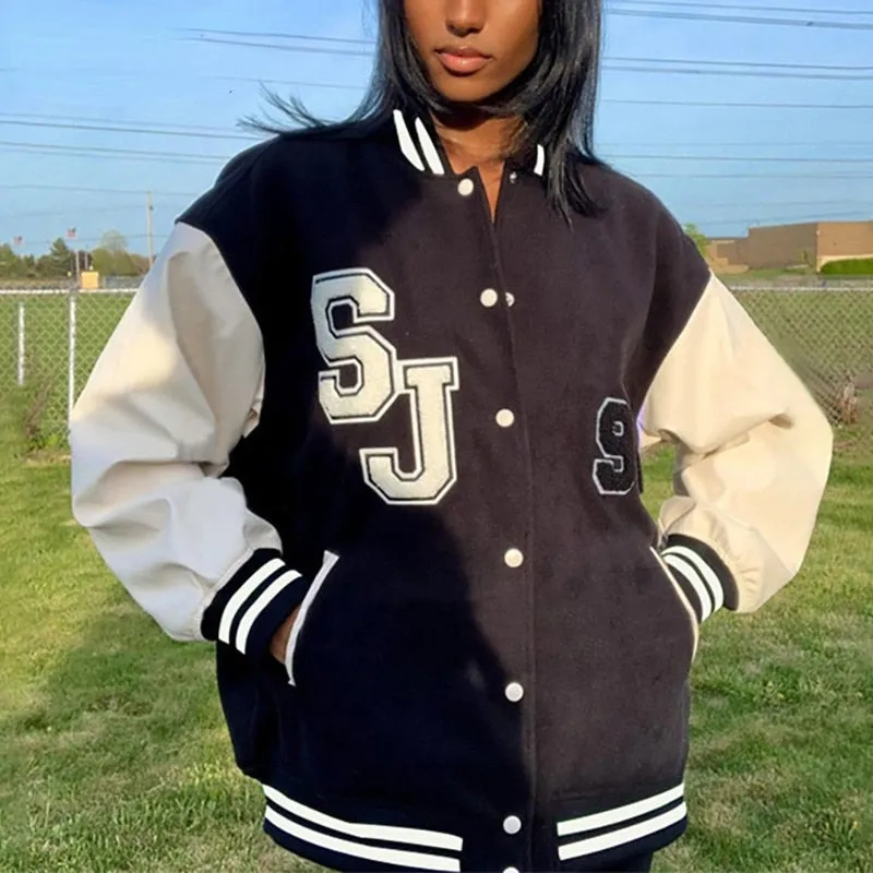 Y2K Bomber Vintage Varsity Jackets with Loose Baseball Fit