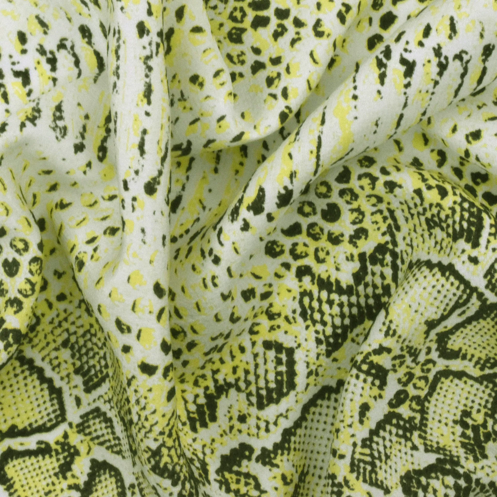 Yellow-Gray-Ivory Snake Printed Silk Crepe De Chine Fabric